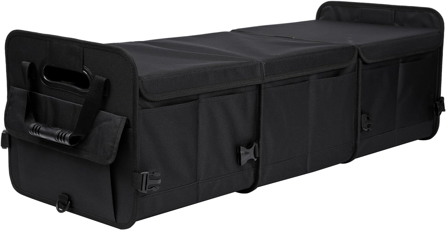 AOKJOY Car Trunk Organizer with Lid Storage Collapsible Multi Compartment Adjustable Straps for SUV, Truck, Sedan(Beige) XL