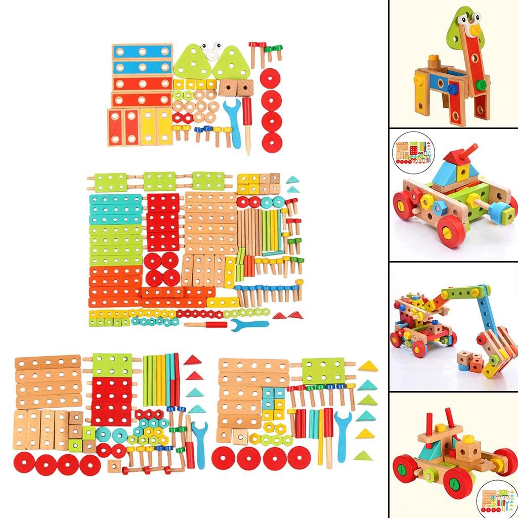 Bloques de Construcción de Madera para Niños, 45/68/138 Piezas, Juegos Creativos, Modelo Eléctrico DIY, Juego de Herramientas de Rompecabezas, Juguete, Style a 45pcs