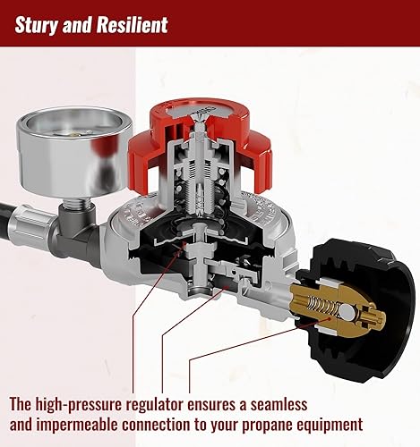 Miniatura 9 de CALPOSE Manguera reguladora de propano de alta presión de 15 pies con medidor, regulador de tanque de propano ajustable de 0  30 PSI, acero