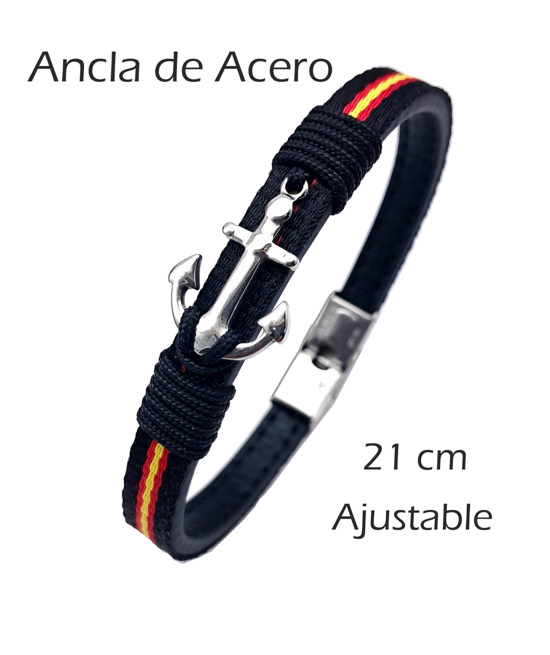 EKONAT-Pulsera España Hombre Acero Inoxidable con Ancla – Brazalete Bandera de España Náutico Ajustable – Joya Artesanal Patriótica Hecha en España