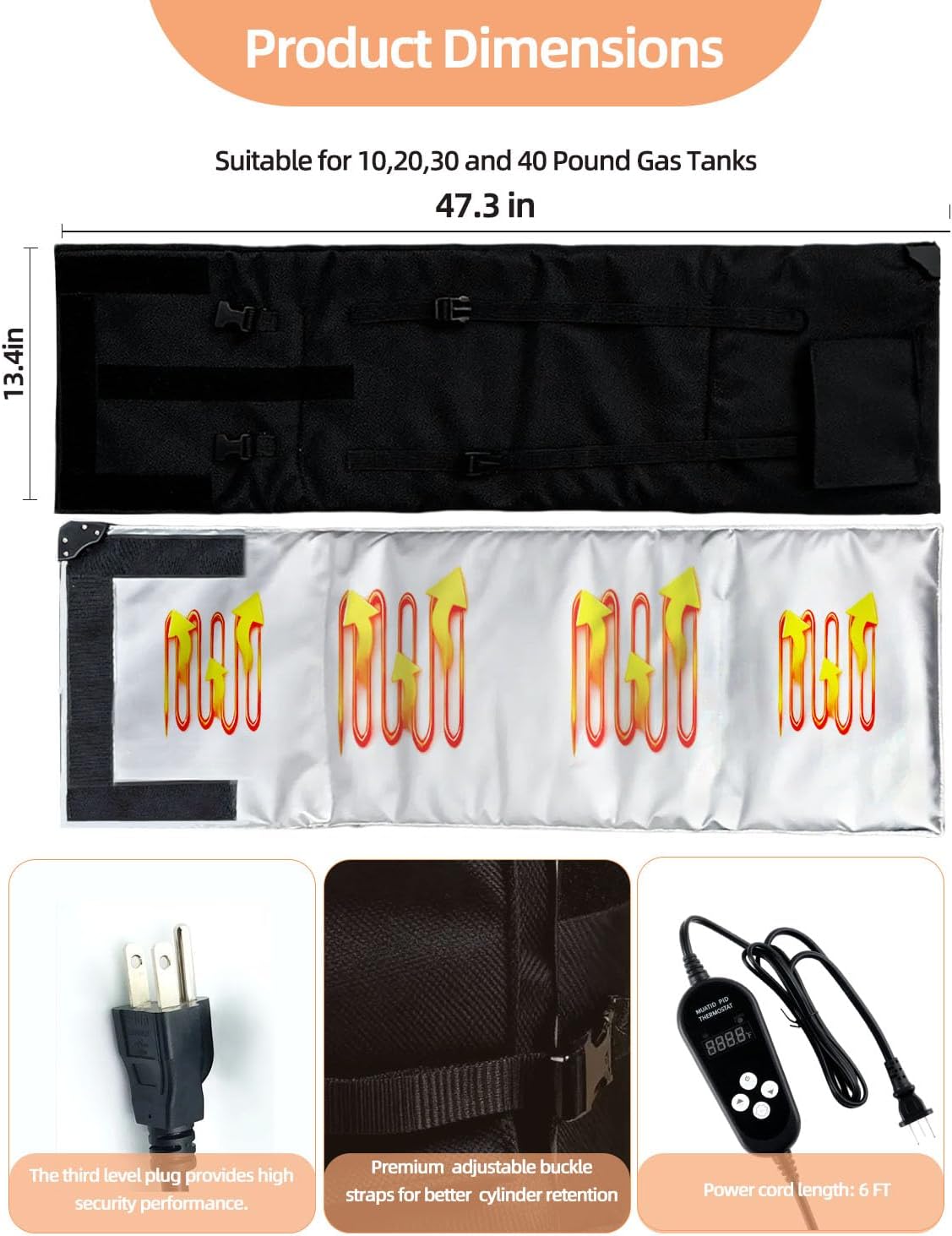 Portable Propane Tank Heater Blanket, Gas LP Cylinder Heater with Timer and Thermostat Temperature Adjustment, Waterproof Propane Tank Heater Fit for 5-40 LB Tanks