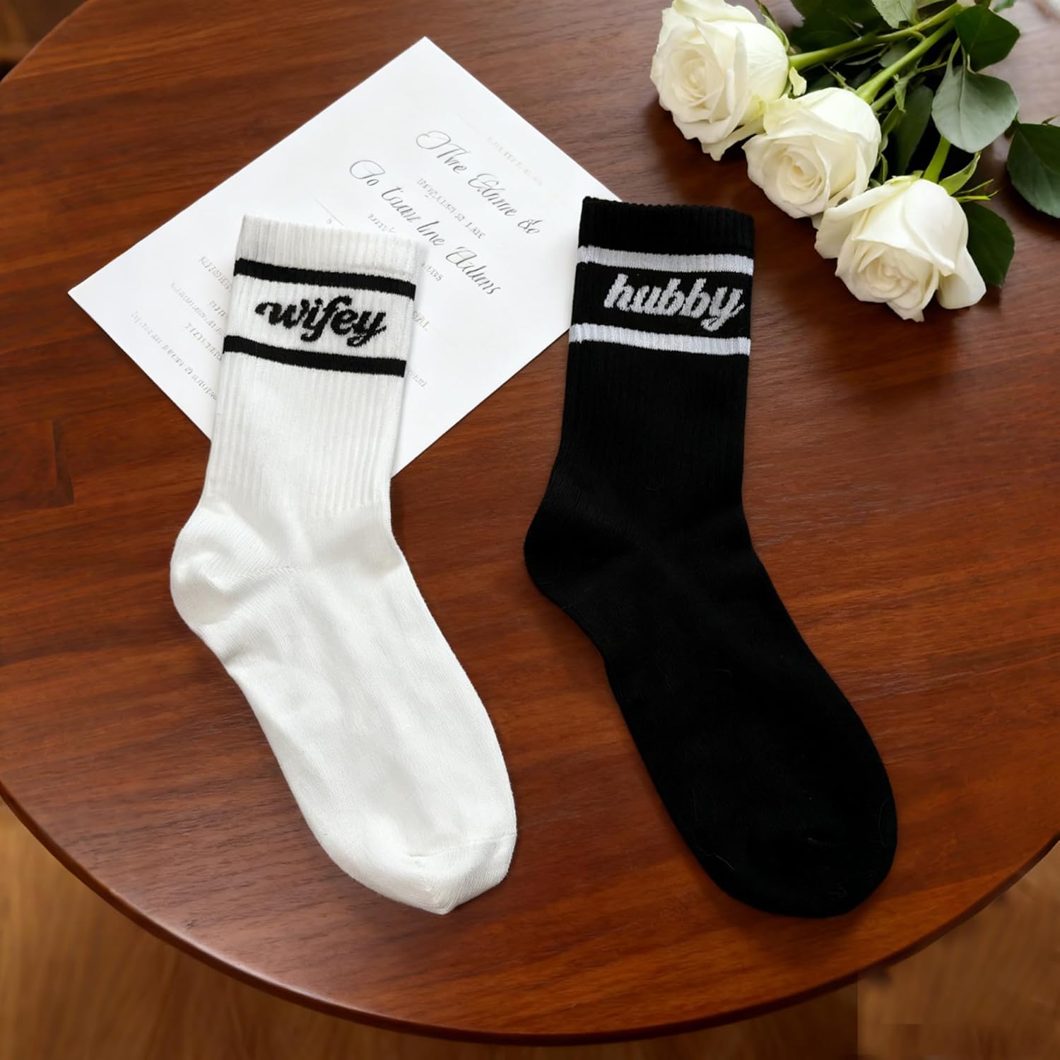 Pronature Wedding Crew Socks for Couples, Hubby Socks and Wifey Socks Bride and Groom Gifts from Bride Mr and Mrs Gifts, Engagement Gift and Honeymoon Essentials - Image 6