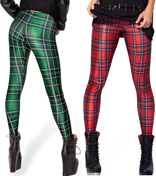 Amazon Co Jp タータンチェック柄 レギンス レディース ギンガム レッド グリーン クリスマス 個性的 派手 ファッション