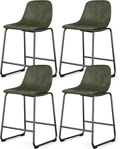 Miniatura 17 de Rfiver Taburetes de bar de piel sintética de poliuretano, juego de 2, taburetes industriales con respaldo y reposapiés, sillas modernas sin brazos