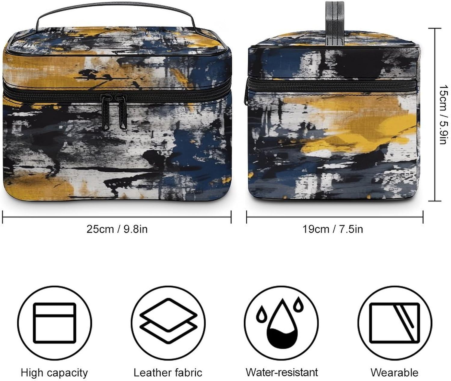 Navy Blue Color Makeup Bag with Handle Fashion Portable Travel Toiletry Bag Exquisite Large Capacity Cosmetic Bags Lightweight Travel Accessories Storage Bags for Women image 2