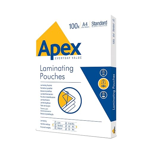 Fellowes Apex Pack de 100 folhas para plastificar A4, brilho, formato A4, uso di