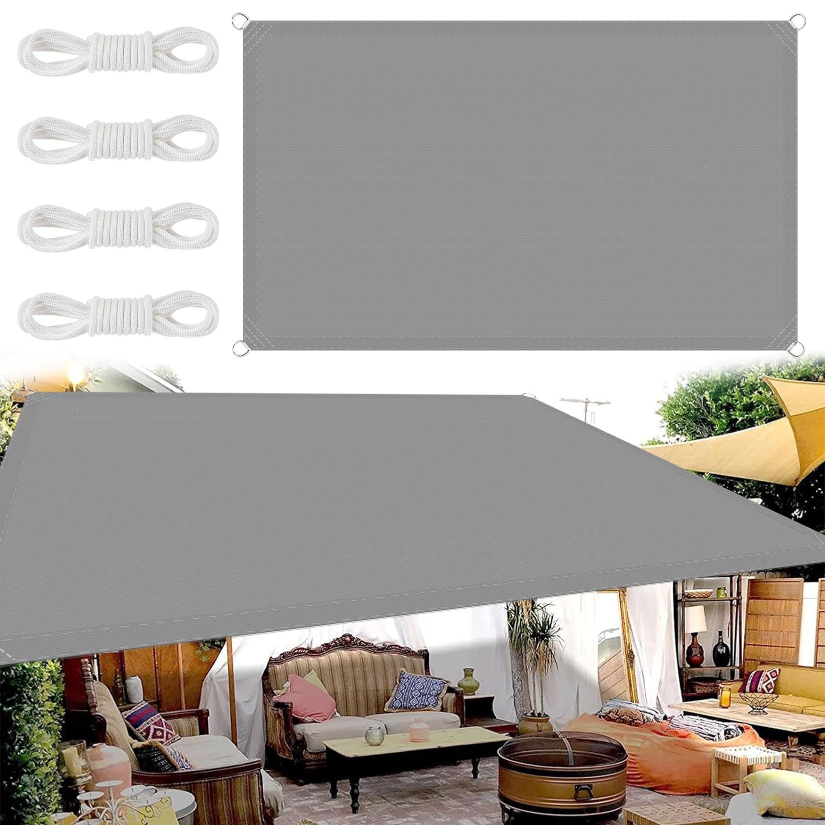 Voile de terrasse gris clair 2 x 6.5 m pour ombrager un patio tout l'été
