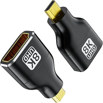 8K Bidirectional Micro HDMI to HDMI 2.1 Adapter 2 Pack, for Camera, Laptop | HDMI Female to Micro HDMI Male, HDCP 2.3, eARC, 48Gbps Bandwidth, Gold Plated Connector, 8K@60Hz, 4K@120Hz, HDR 3D