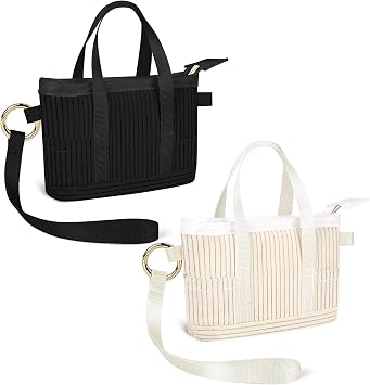 2 Pack Mini Backpack Keychain, XS Small Makeup Pouch, Black+Beige