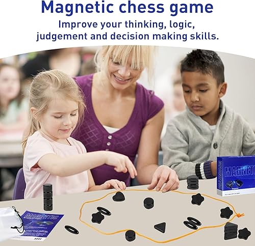 Miniatura 2 de Totseop Nuevo juego de ajedrez magnético con piedras, juego magnético con cuerda, juego de ajedrez magnético de estrategia, juego familiar, juego de