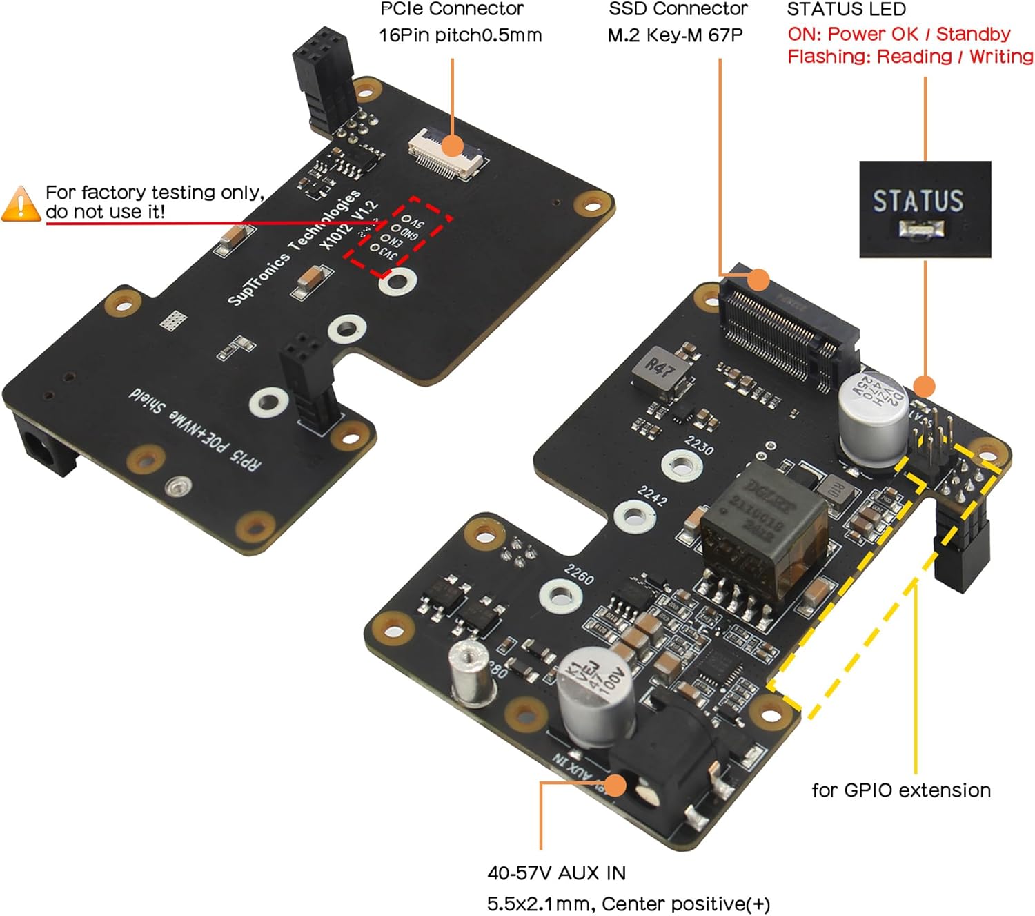 Geekworm X1012 PCIe to M.2 HAT Key-M NVMe SSD and POE Shield+Metal Case P579+Active Cooler H505 for Raspberry Pi 5