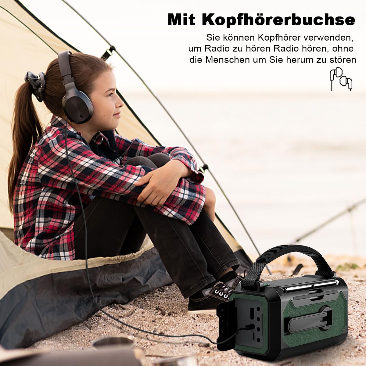 12000mAh Kurbelradio mit Handyladefunktion Solar,2 Sonnenkollektoren,AM/FM Radio Kurbel Notfall,3 Lademethoden 7 in 1 Tragbares Notfallradio,SOS,Taschenlampe,Kopfhöreranschluss,Kompass,Leselampe