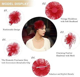 Zando Kentucky Fascinators Hats for Women Derby Tea Party Hat Flower Mesh Feathers Headband Headwear Hair Clip Girls
