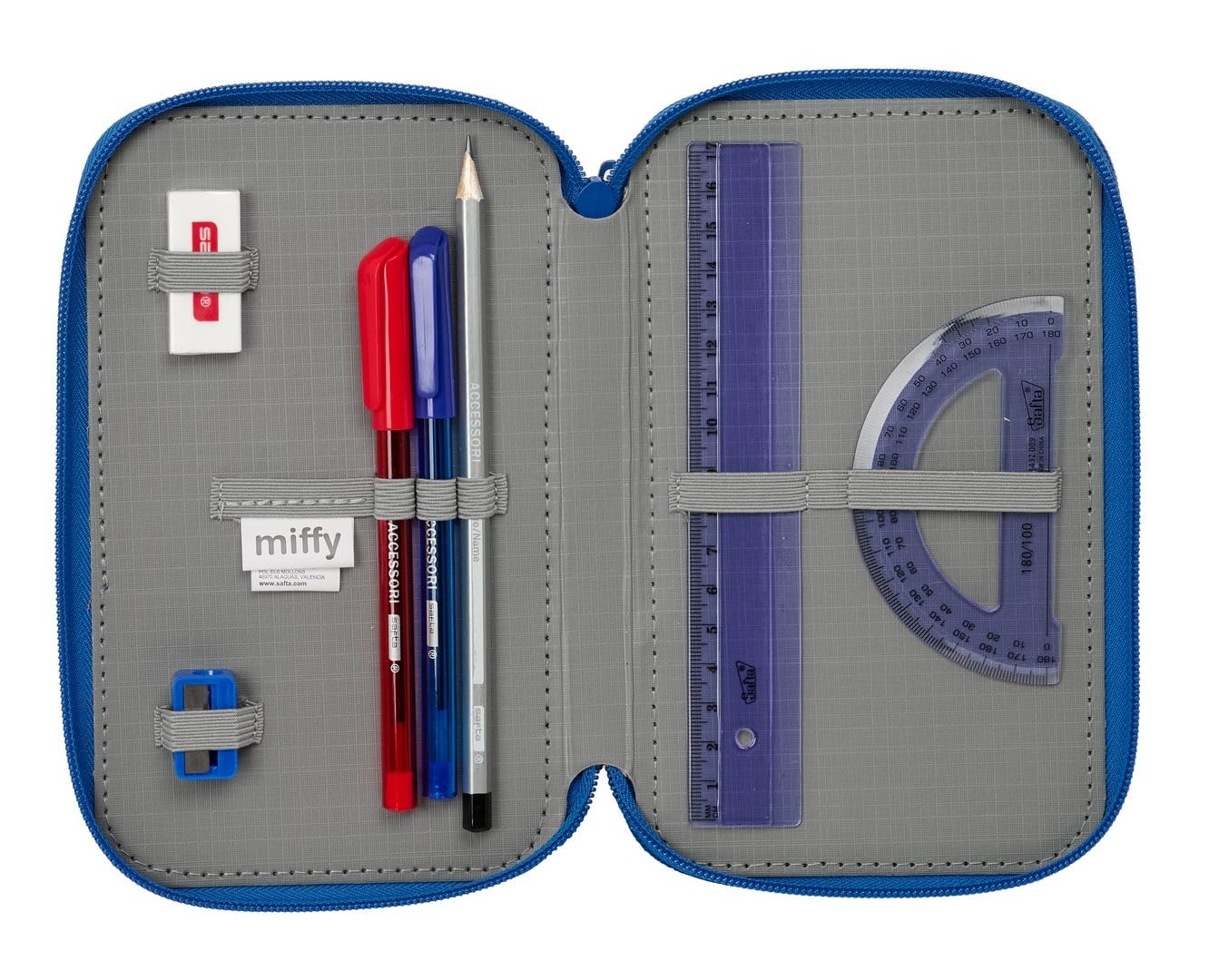 safta | Trousse Triple Miffy Bunny, 37 pièces, avec 3 Compartiments zippé, Comprend des feutres, 16 Crayons de Couleur, Une règle et Un rapporteur, Dimensions : 12,5 x 5,5 x 19,5 cm