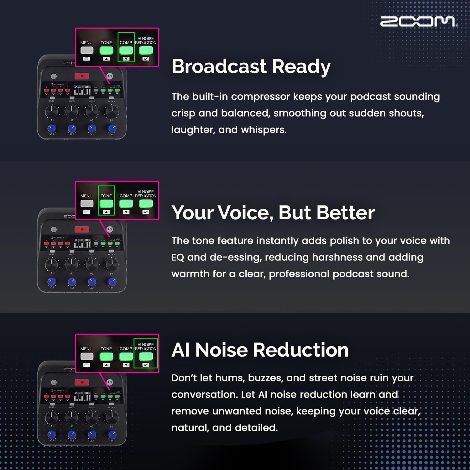Zoom PodTrak P4next - Registratore audio multitraccia portatile, con 4 ingressi microfono, microfono portatile, cuffie, supporto per microfono, filtro pop per interviste, registrazione remota degli