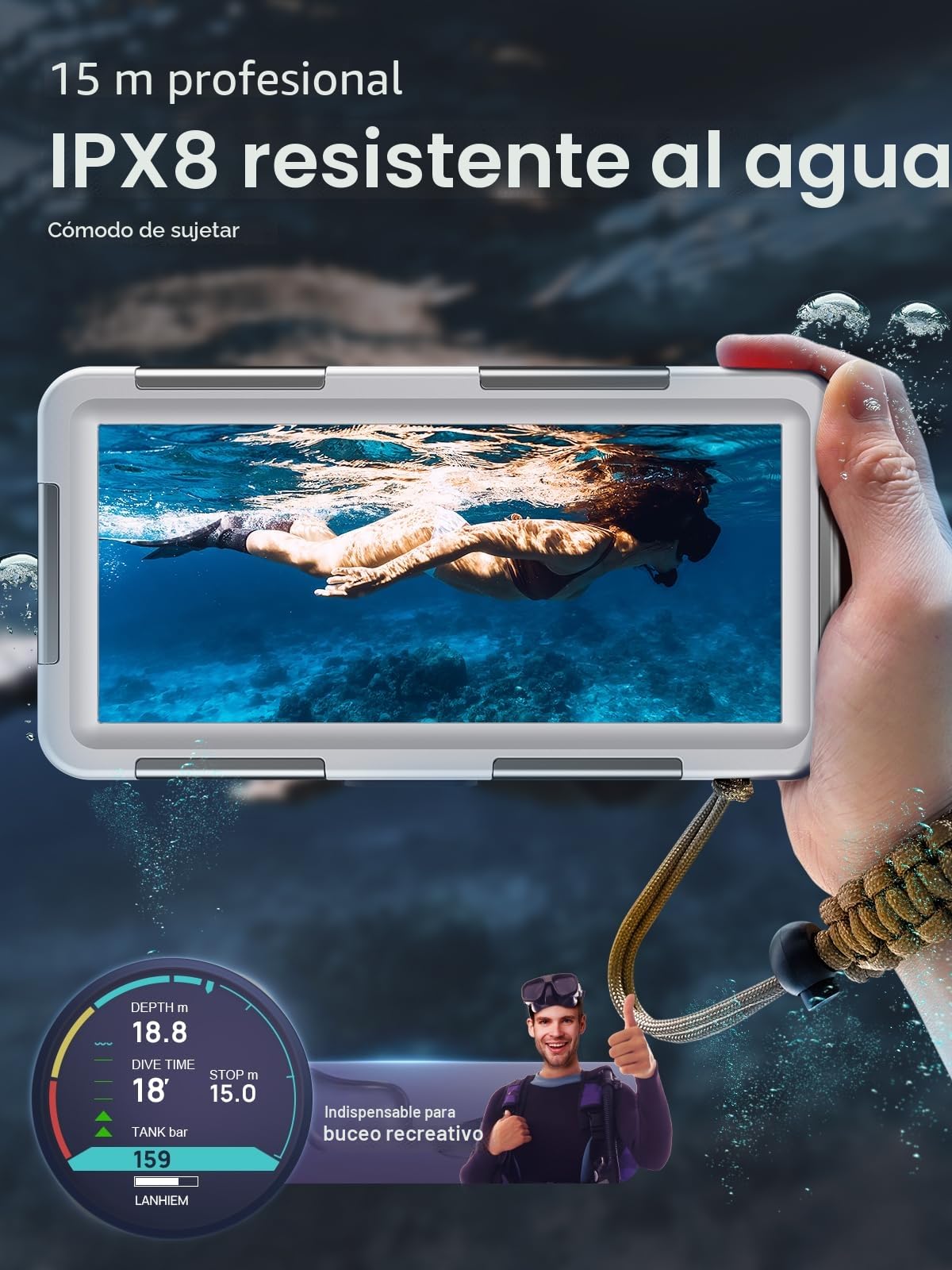 Lanhiem Funda Impermeable para Teléfono Móvil Universal Buceo Profesional IP68 15M Subacuático Carcasa de Fotografía para iPhone Samsung Huawei Xiaomi, Compatible con teléfonos de hasta 6,9 Pulgadas