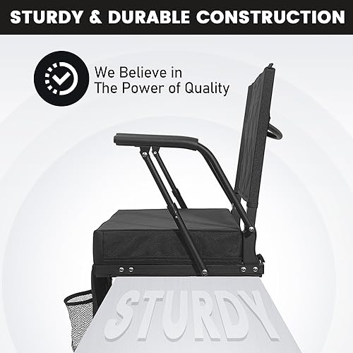 Miniatura 8 de Sheenive Asientos de estadio extra anchos para gradas con soporte de espalda, ligera, duradera y plegable con reposabrazos, acolchado de 2.8