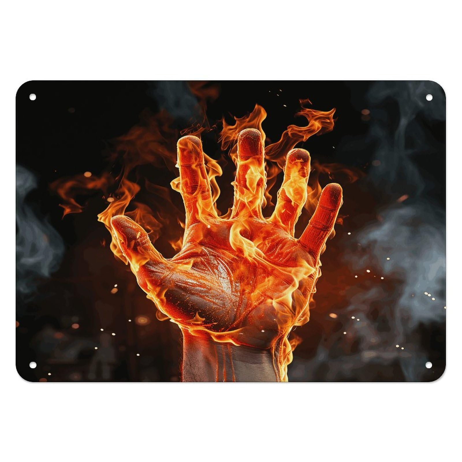 Fodpand Style Fire Flame Hand Retro Vintage Metal Tin Sign,Wall Art Decor Garden Plaque Poster For Bedrooms Yard Bars Pubs Patios Porches 7.9X5.5 Inch