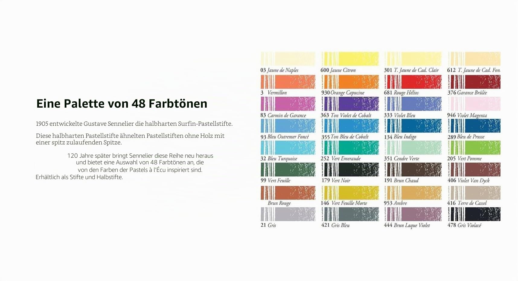 Sennelier 48 halbe Buntstifte in trockenen Pastellfarben, extra fein und 2 Karten