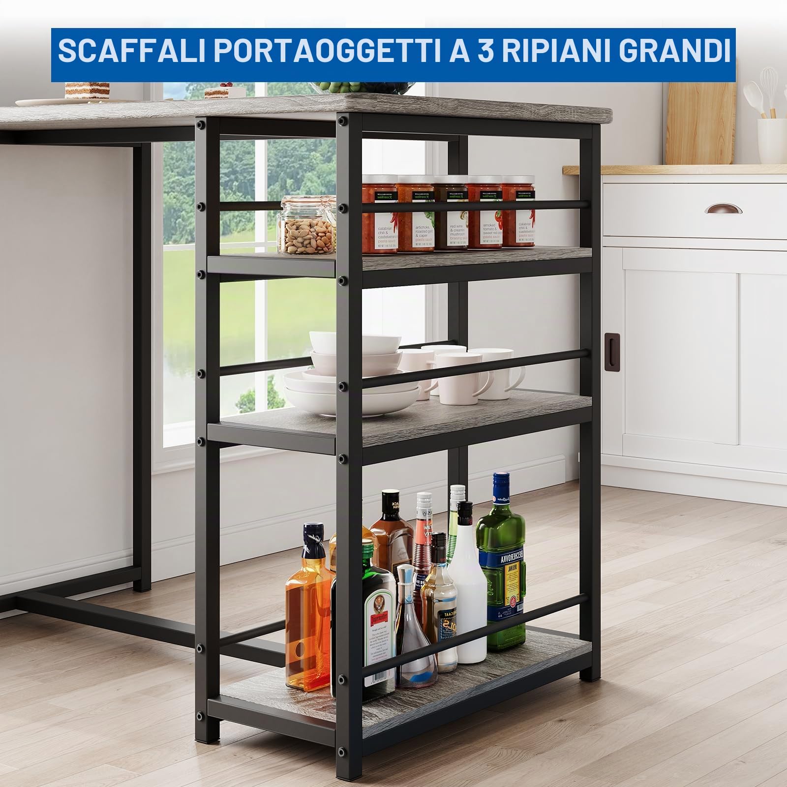 Set Tavolo Bar Alto Con 2 Sgabelli Imbottiti, Set 3 Pezzi Per Spazi Piccoli, Appartamento, Design Grigio