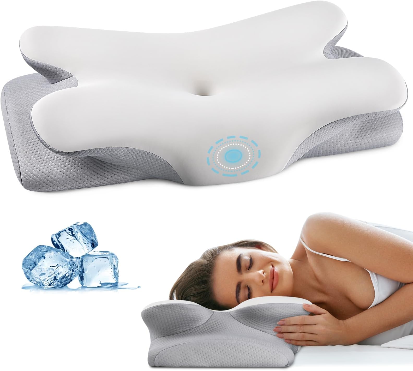 Cervical Neck Pillow for Pain Relief - Contour Memory Foam Pillows with Cooling Pillowcase, Neck Support Pillows for Sleeping, Ergonomic Orthopedic Pillow for Side, Back, Stomach Sleepers