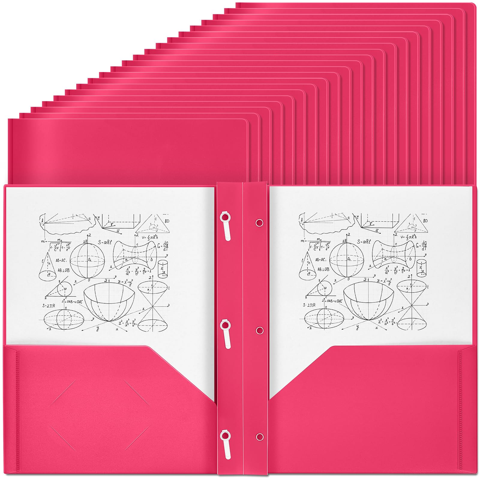 Yeaqee 80 Pcs Plastic Folders with Pockets and Prongs Plastic Folder 2 Pockets 3 Prongs with Business Card Slot Back to School Folders for Students, Teachers, Office Workers (Rose Pink)