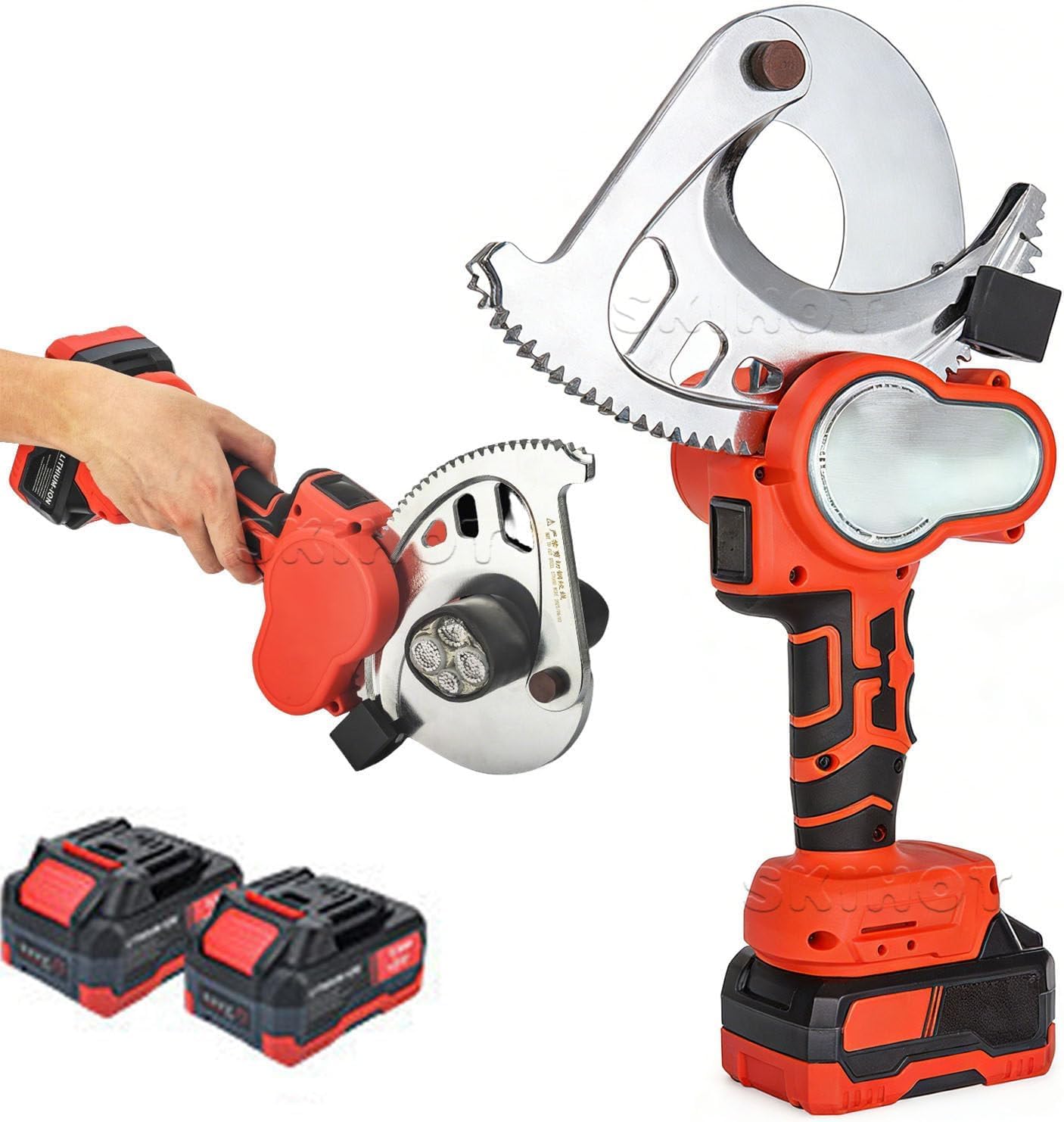LMRXOFE Ratchet Cable Cutter, 21v Rechargeable Wire Cutter With Led Display, Heavy Duty Alloy Steel Blades For Cu, Al, Armoured, Rebar Cable Electricians EC95M