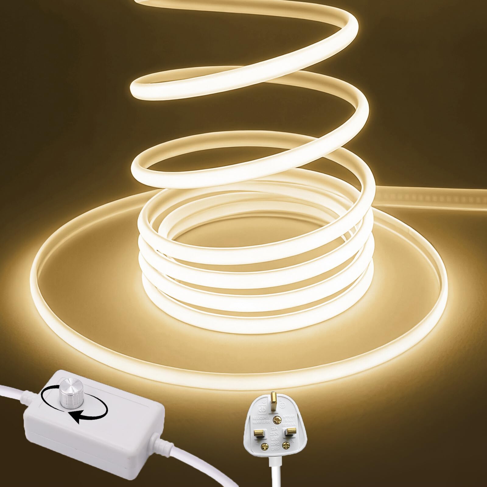Wisada 220V Dimmable COB LED Neon Light Strip [13m, Natural White 4000-4500K], IP65 Waterproof Flexible，288 LEDs/m Cuttable FCOB LED Rope Light, DIY Design, Home Store Decorative Light Strip