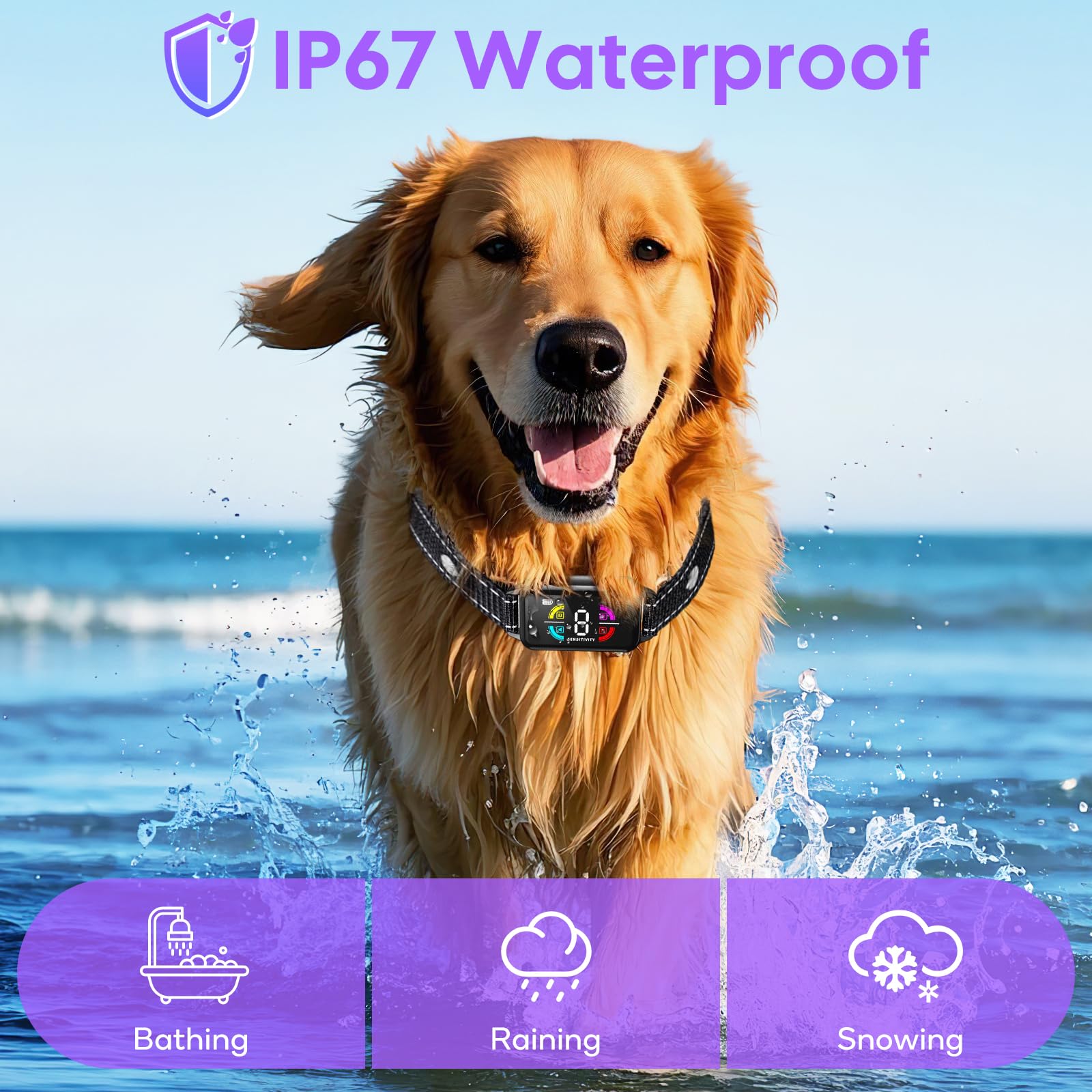 Collar Antiladridos para Perros, Antiladridos y Antiaullidos para Perros, 4 Modos de Vibración/Sonido, Impermeable IP67, Dispositivo Recargable para Detener los Ladridos Grande Mediano Pequeño