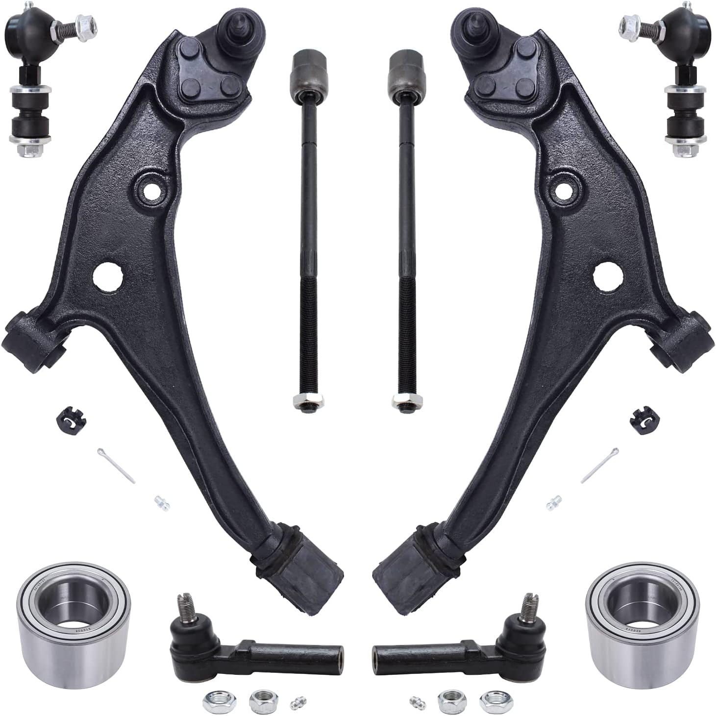 Detroit Axle - 10pc Front End Suspension Kit for 1999-2002 Nissan Quest Mercury Villager 2 Lower Control Arms w/Ball Joints 2 Wheel Bearings 4 Inner Outer Tie Rods 2 Sway Bars 2000 2001 Replacement