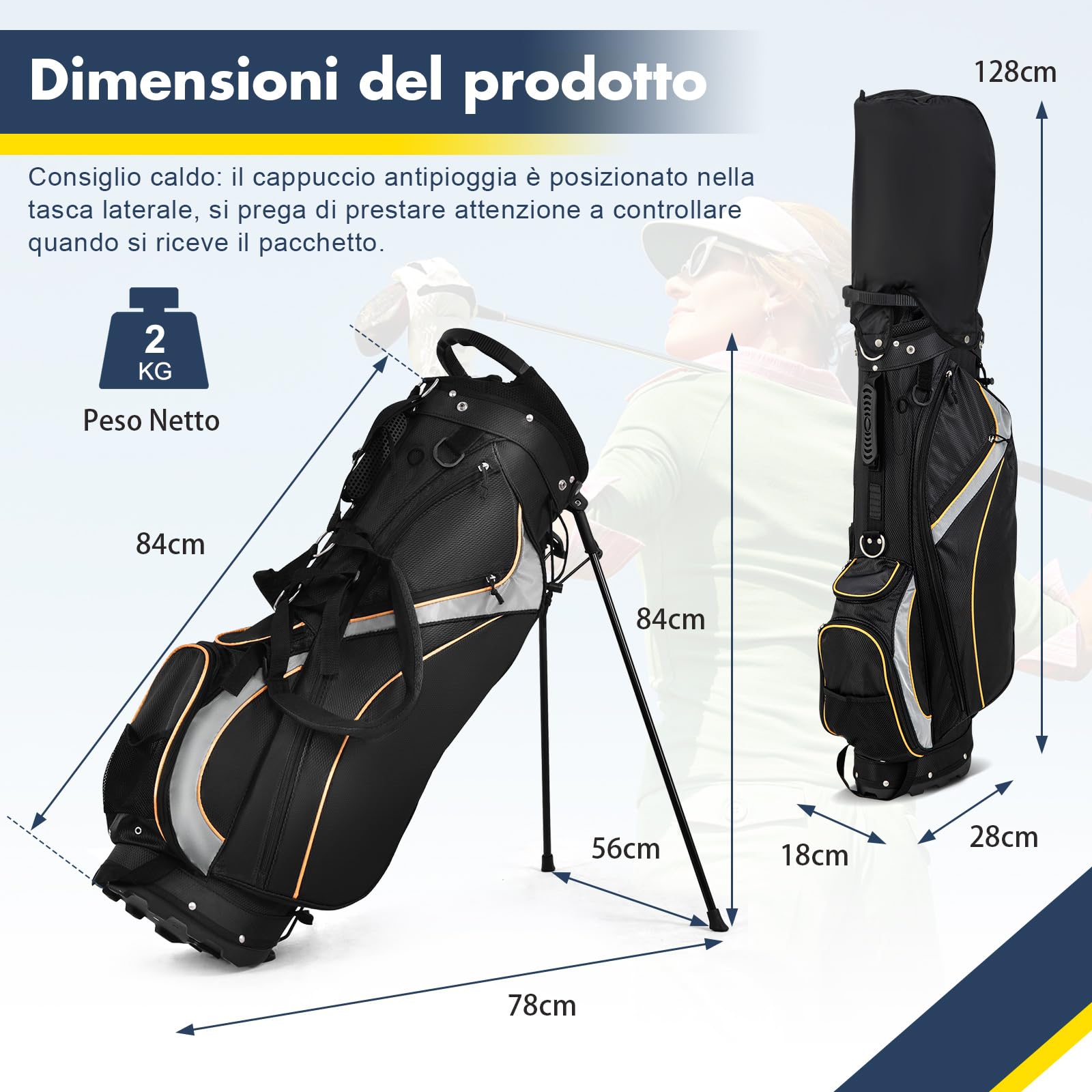 COSTWAY Borsa da Golf a 8 Vie, Borsa da Golf Portatile Leggera da 2 kg con Separatori Superiori, 7 Tasche, Borsa Frigo e Cappuccio Antipio