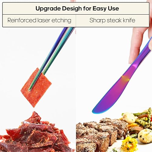 Miniatura 23 de Quatish - Utensilios de viaje con estuche, juego de cubiertos portátiles para el trabajo, juego de cubiertos de viaje reutilizables de acero Púrpura