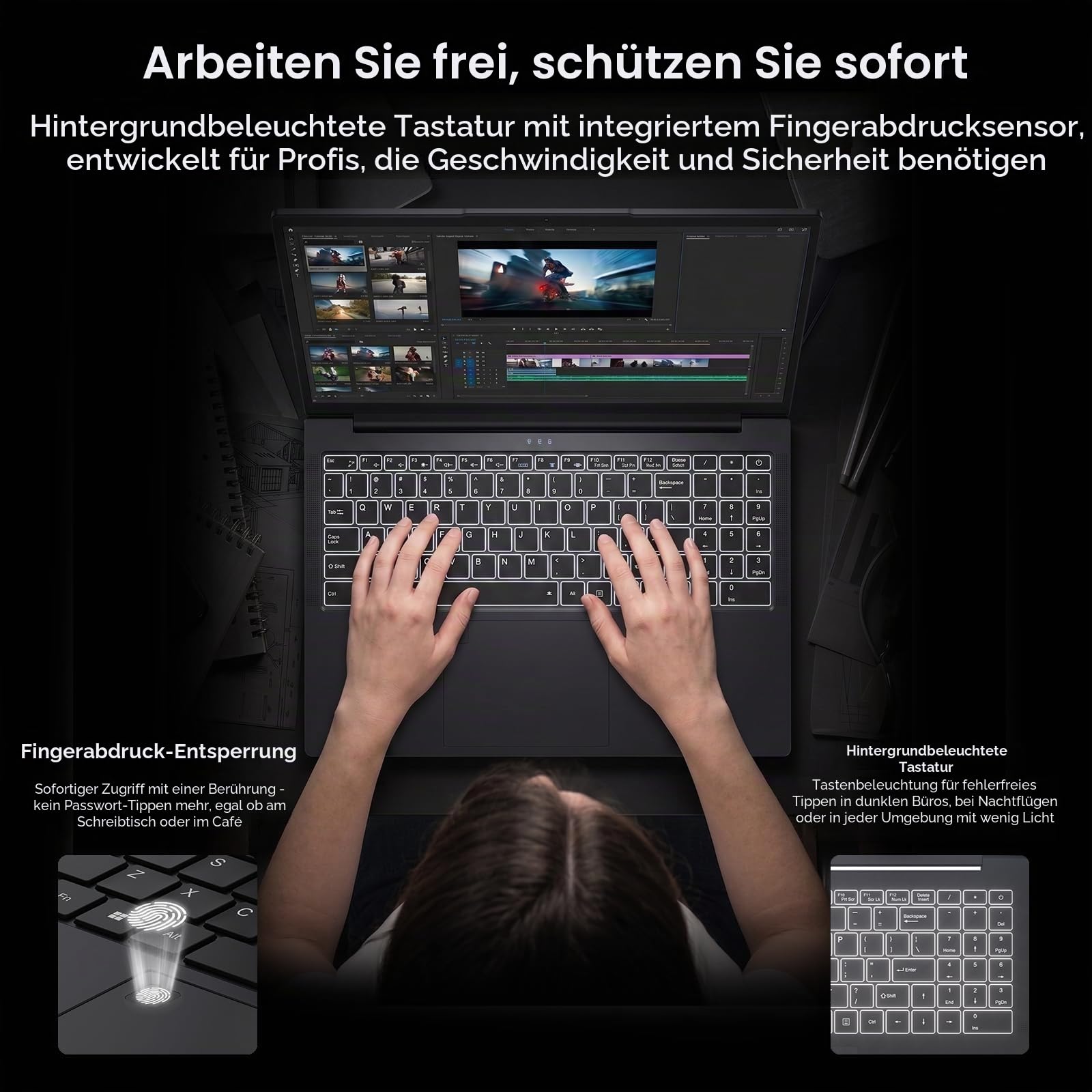 15,6 Zoll Laptop AMD Ryzen 5 3500U bis 3,7 GHz, 16GB RAM 1TB SSD, Full HD IPS, WiFi 6, Fingerabdrucksensor, Vollfunktion Type-C, Tastaturbeleuchtung, Notebook für Büro, Studium und Homeoffice