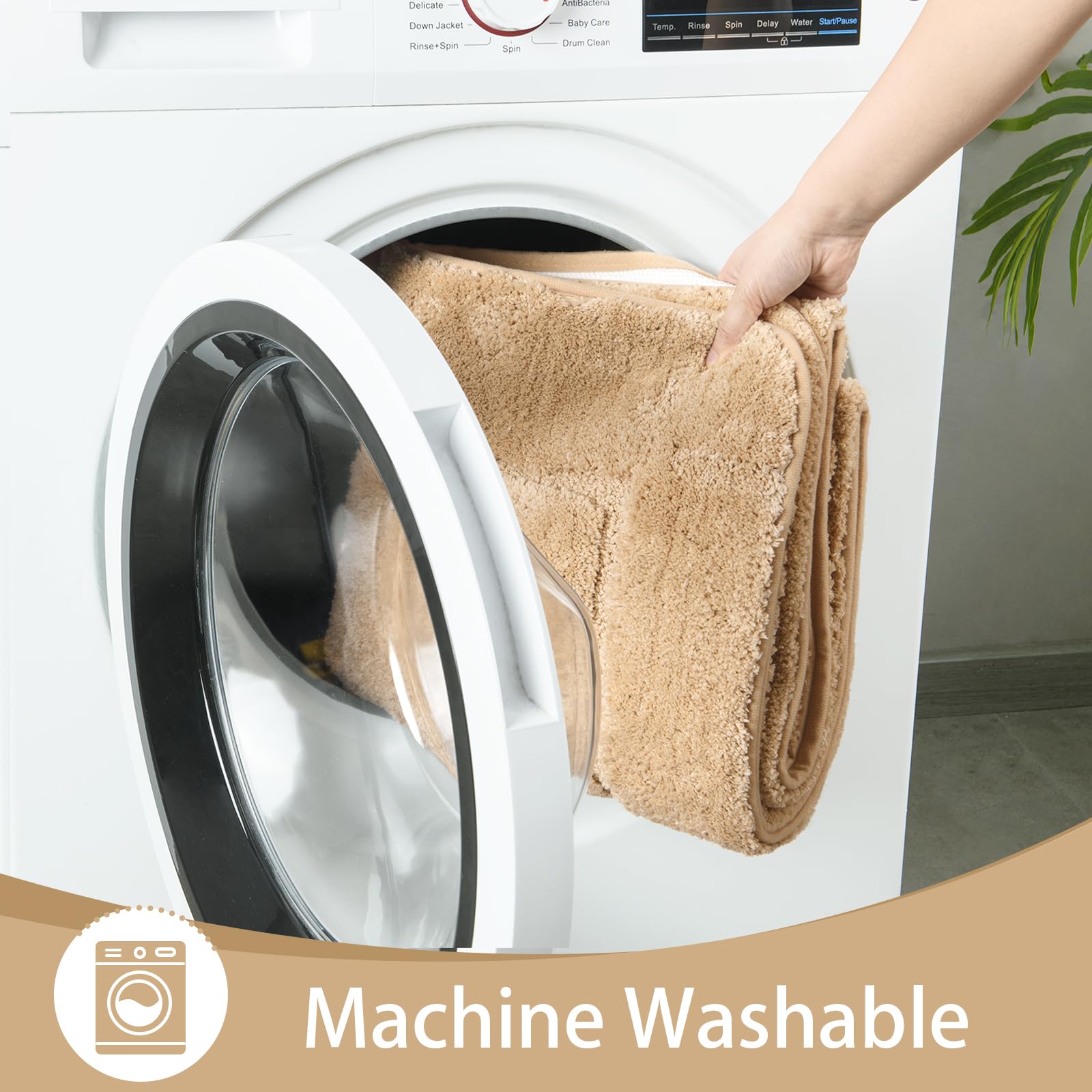 LOCHAS Badezimmerteppich-Set, Beige, weiches Badteppich-Set, 2-teilig, WC-Vorleger, U-förmig, 20 x 20 und 24 x 48 cm, Badteppiche, schnell trocknende Matten für Badezimmer, Badewanne, waschbar, super