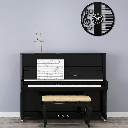 Miniatura 4 de CIGERA Relojes de pared de música de 12 pulgadas con nota musical y dial de tecla de piano, movimiento silencioso del reloj y funciona con pilas,