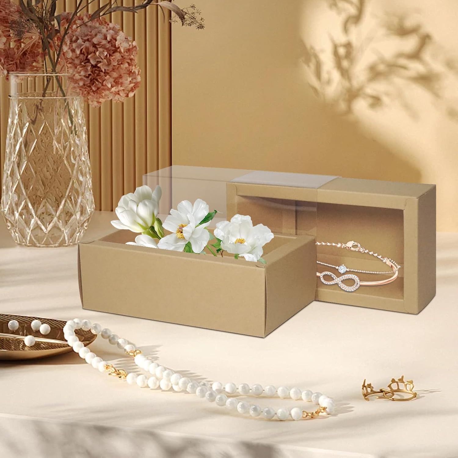 H.J. Immbir 30 Sets Kraft Gift Boxes Rectangle Kraft Paper Drawer Box with Window Homemade Soap Box with Blank Tags and Jute String for Birthday Christmas Weddings