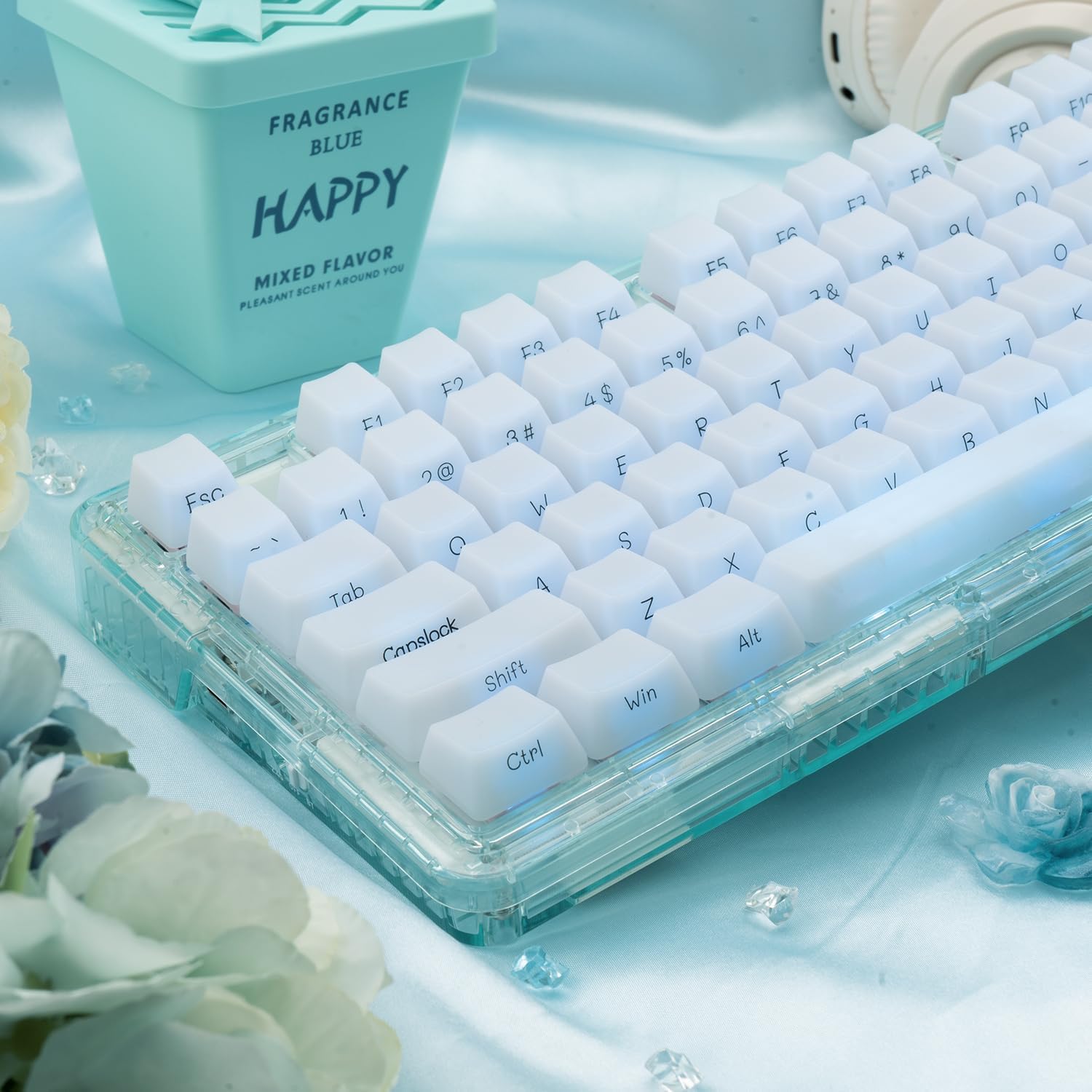 Side Print Shine Through White Jade Keycap - OEM Profile Custom ABS Key Caps for Mechanical Gaming Keyboard, 130 Keys