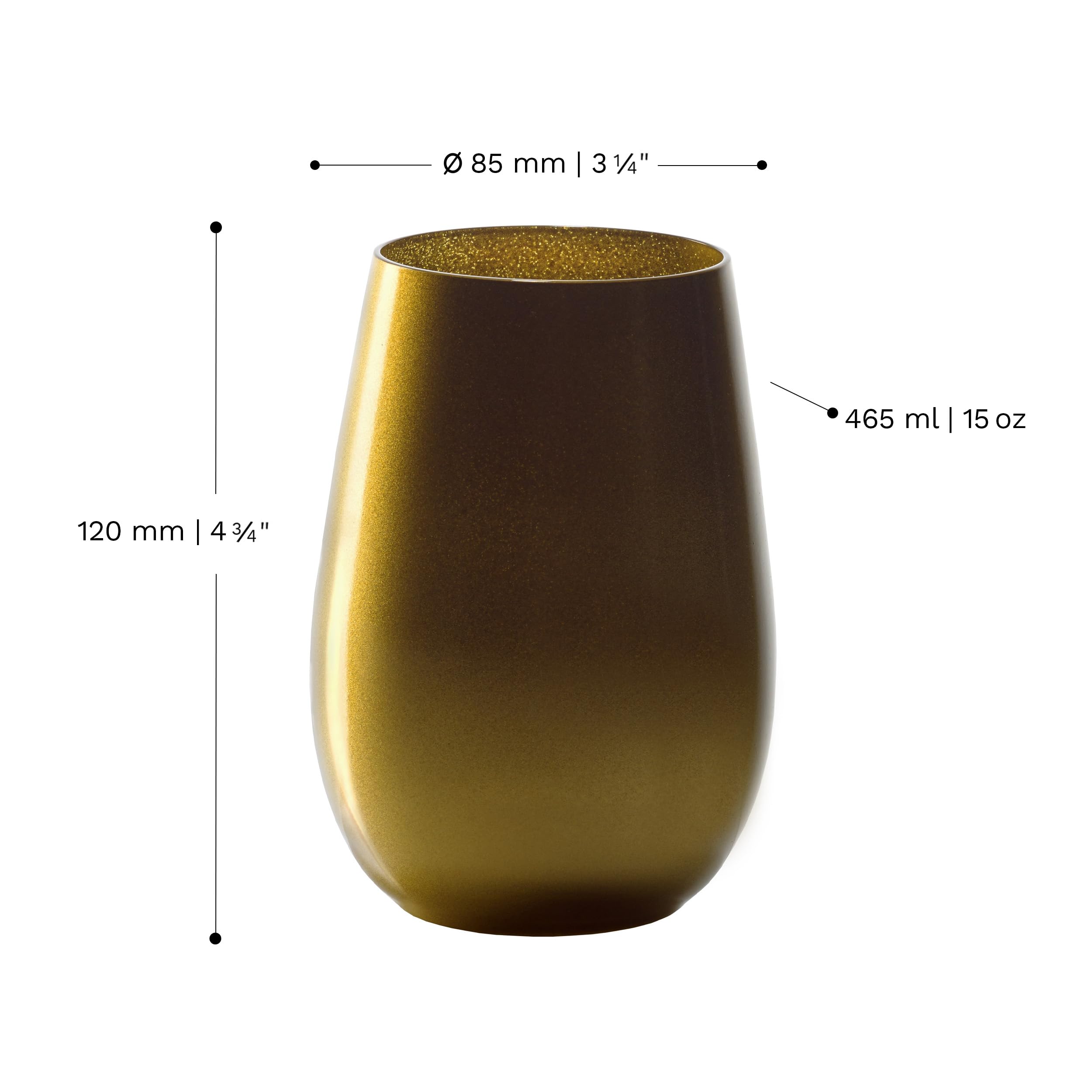 Stölzle Lausitz Elements Metallic Wassergläser Gold 465 ml, 6er-Set | Goldfarbene Wasser-, Saft- und Allroundgläser für Cocktails und Getränke, aus Kristallglas, stoßfest & spülmaschinengeeignet
