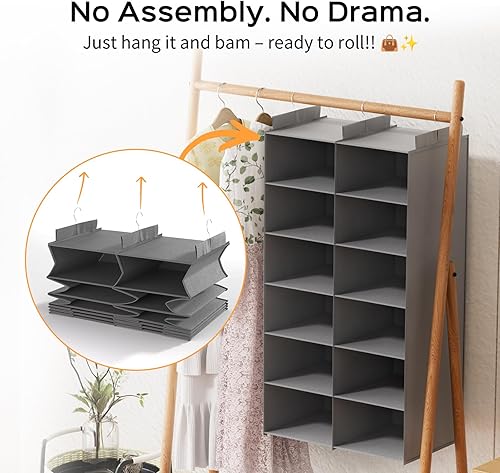 Miniatura 4 de ALLTIDYUP Organizador de armario colgante de 6 niveles de doble fila y almacenamiento, 12 bolsillos, estantes de almacenamiento de ropa con 3