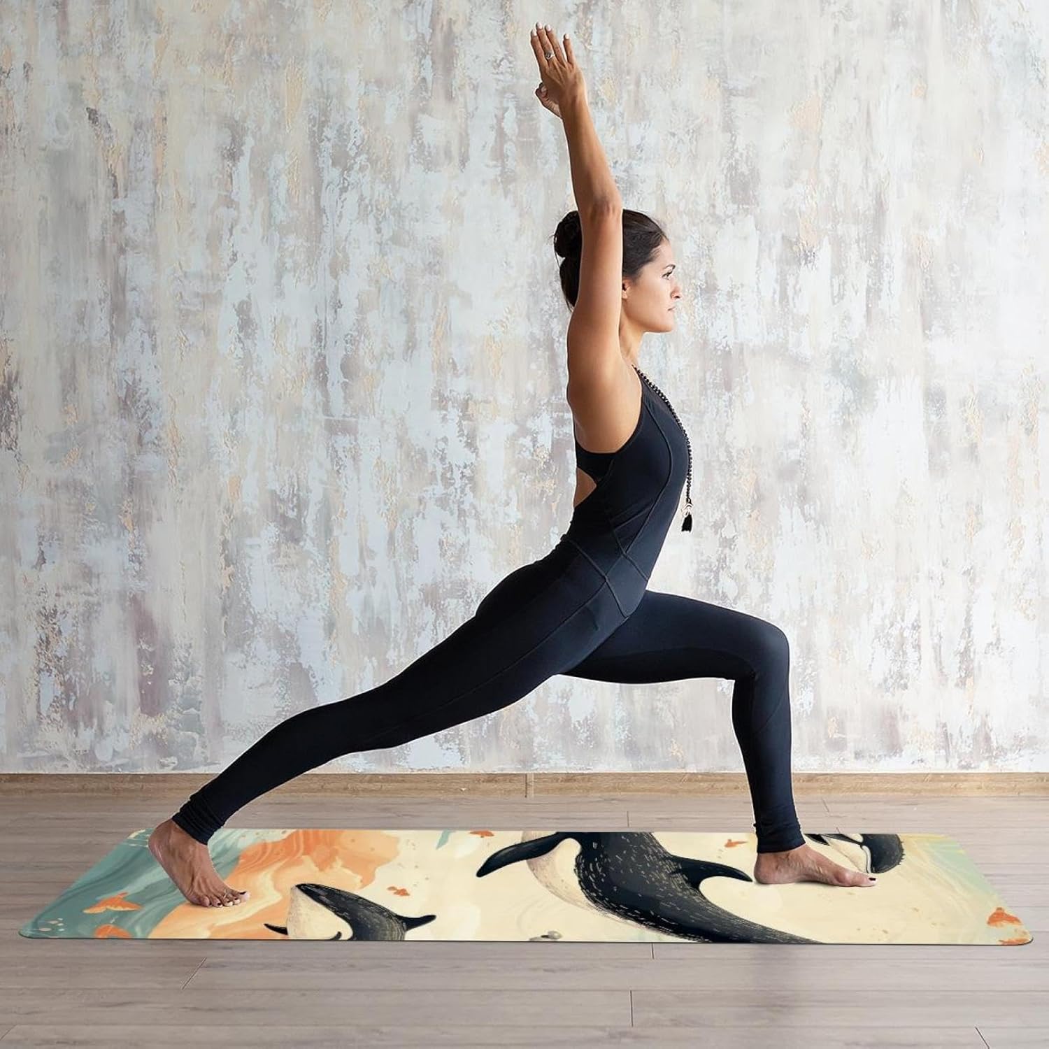 Yoga Towel, Whale Sea Pattern Non Slip Sweat Absorbent Hot Yoga Mat Towel for Hot Yoga, Pilates and Fitness - 72.8" x 26.8"