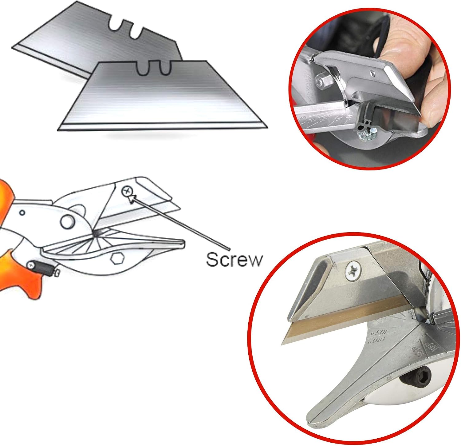 Red Oak Tools Multi Angle Miter Shear Cutter 45 Degree To 135 Degree (Handle Color - Vary) Including 5 Spare Blades- Multi Purpose