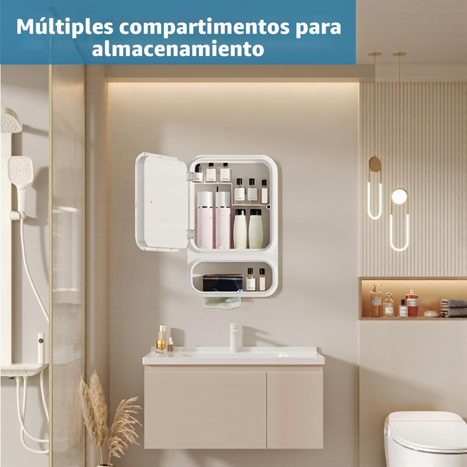 Armario de baño Compacto de Pared, con Espejo y Ranura para pañuelos | Gabinete de plástico con puerta magnética, espacio para maquillaje y artículos de aseo, para baños pequeños y dormitorios