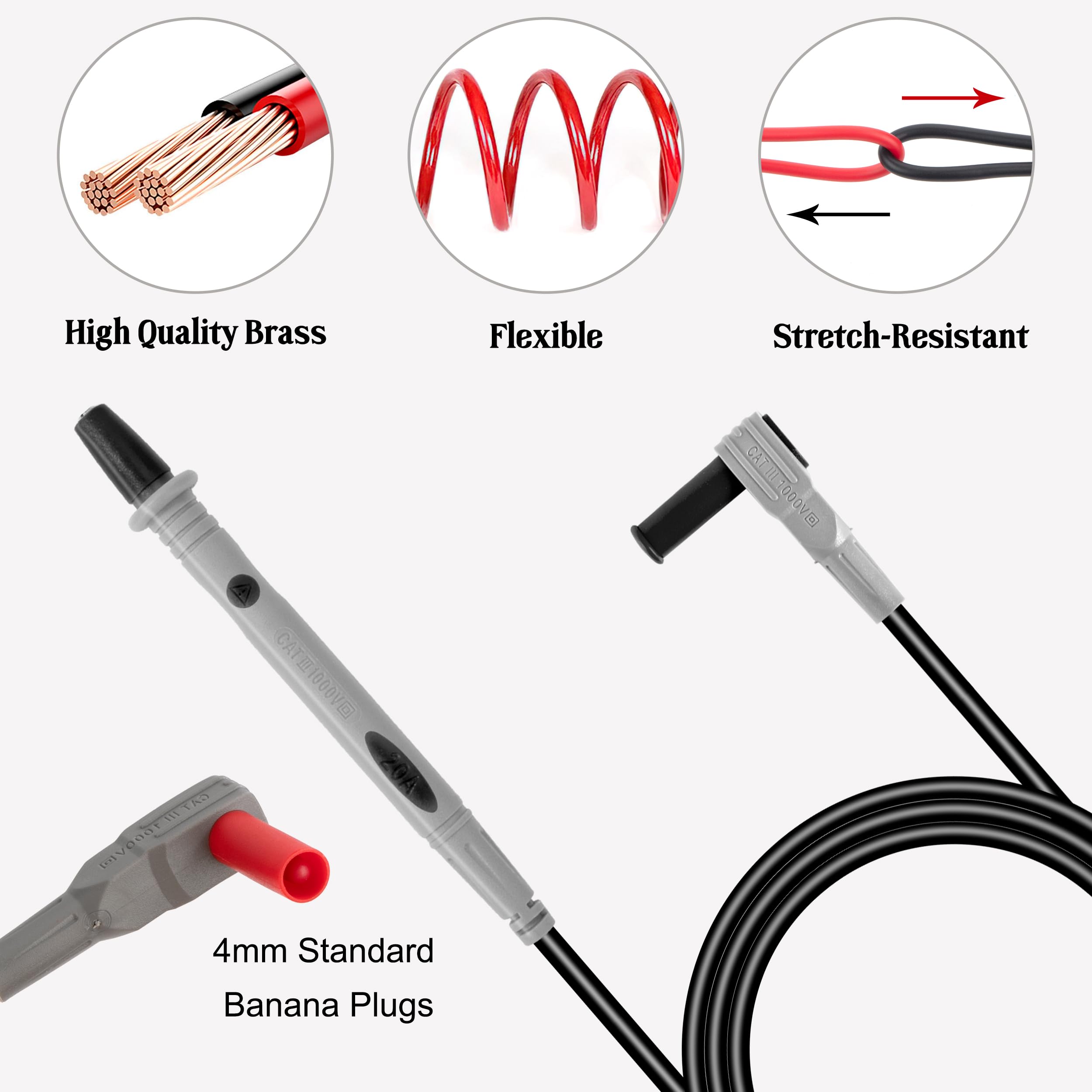 QIMEI-SHOP Puntali Tester Multimetro Kit con Clip Coccodrillo Gancio di Prova Sonda di Prova Sostituibile 0.7/1/2/4 mm per Elettricista Multimetro Digitale 19 Pezzi