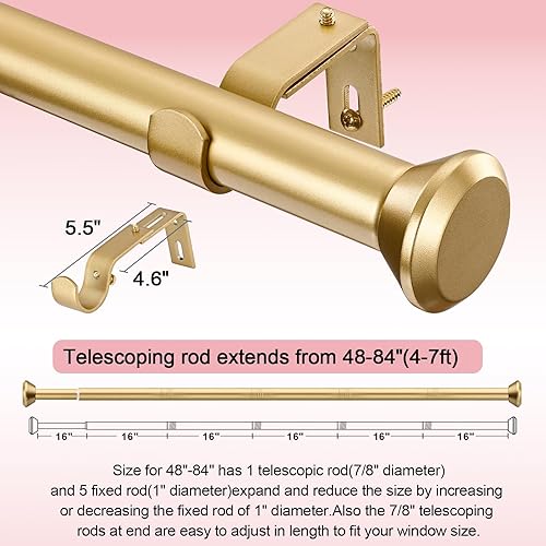 Miniatura 5 de SIMEWIN Barras de cortina para ventanas 48 a 84, oro