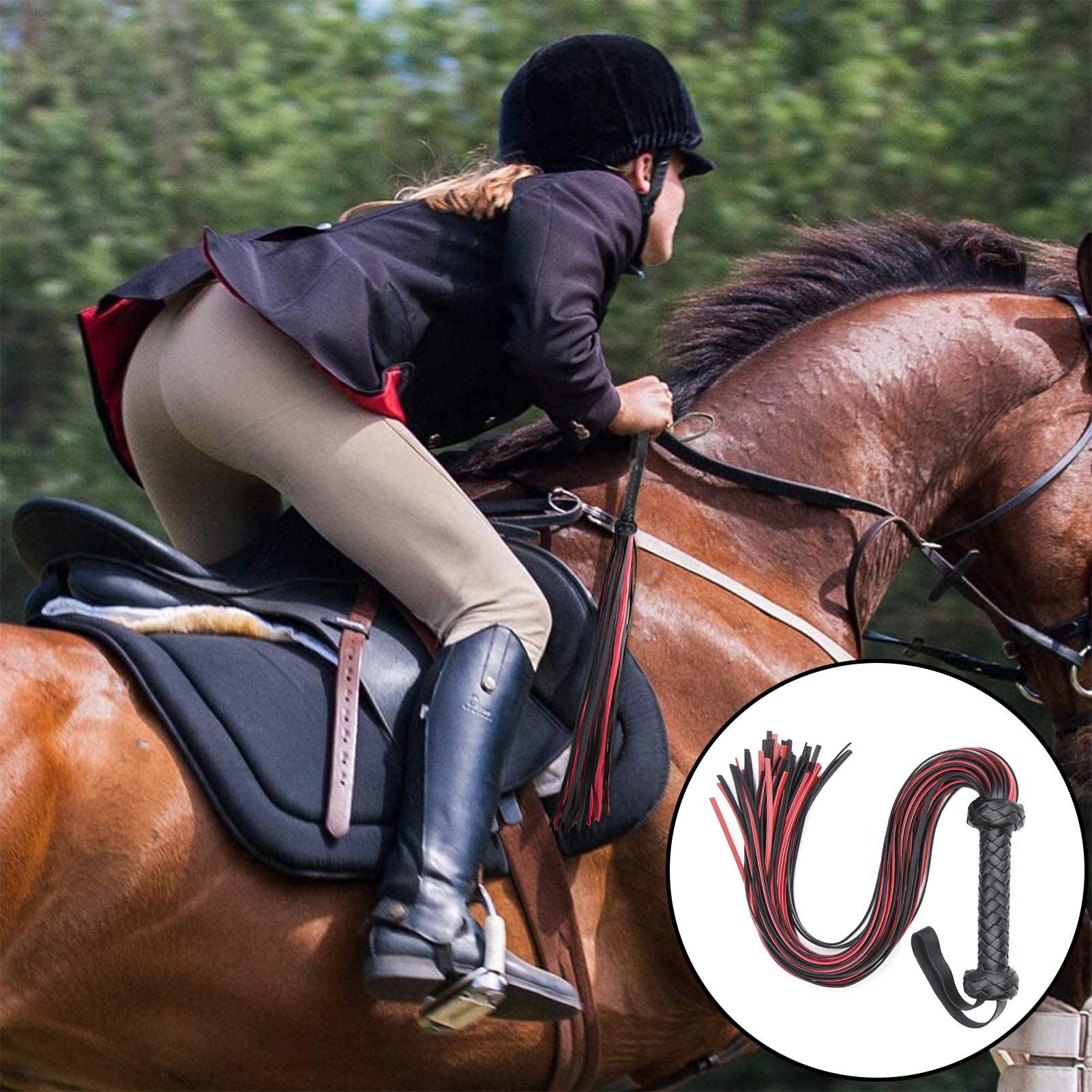 5 Frusta con Nappa in | Frusta da Equitazione equestre con Manico in Pelle PU | per frustino da Cavallo Nero e Strumento di addestramento Cosplay per Feste