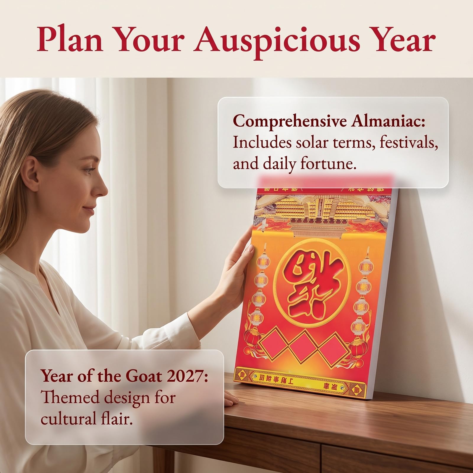 SHINEOFI Calendario de Pared Tradicional Chino Lunar 2027, Desprendible, con Hojas Desprendibles, Planificador Diario Feng Shui para El Hogar, La Oficina Y La Escuela - 13,78 X 10,2 Pulgadas