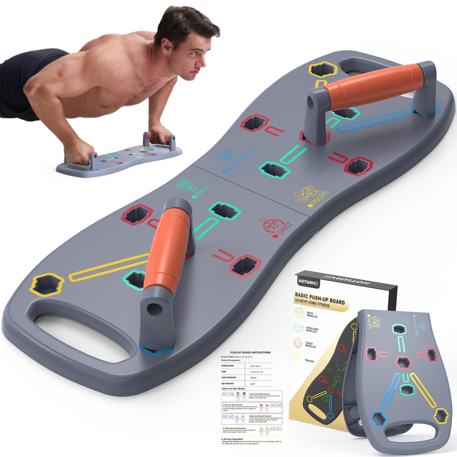 HOTWAVE Push Up Board, Portable Pushup Board for Men, Foldable Push Up Bar