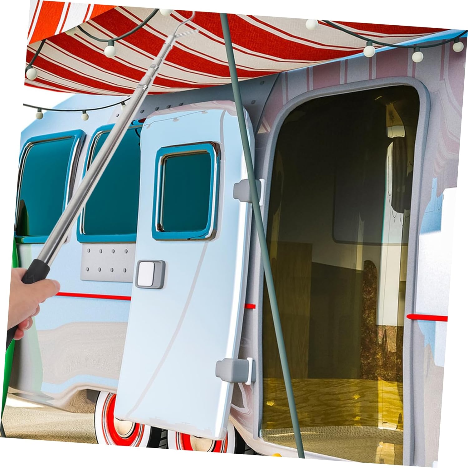 Rv Awning Puller Adjustable Telescoping Rod Portable Awning Opener for Tents Campers and Canopies Compact and Easy to Use Hook Included