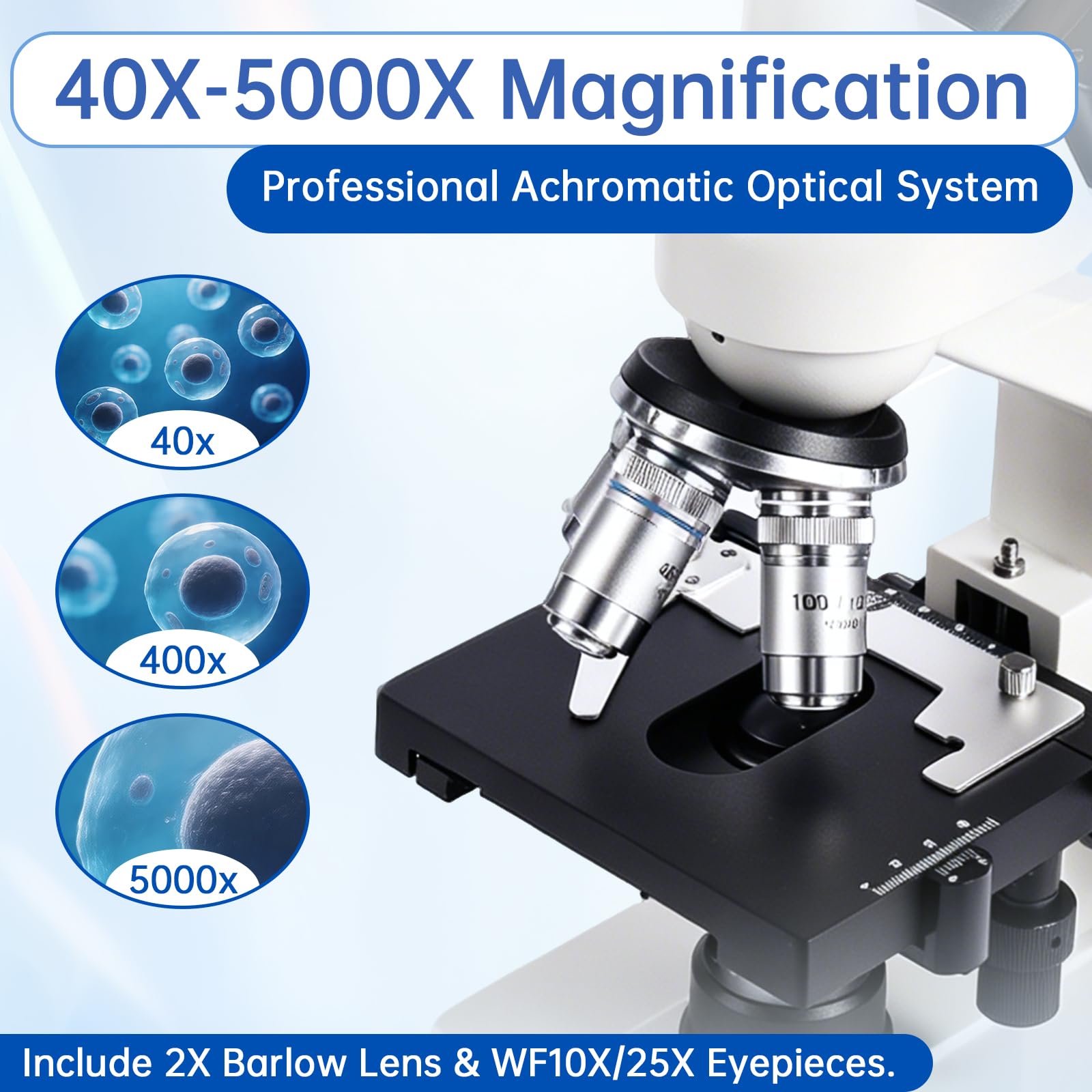 SWIFT SW320T Trinokular-Mikroskop 40X-5000X, professionelles Labor-Mikroskop mit 2MP Kamera, Tragetasche, Handyhalterung & Experimentierzubehör - Metallkörper für Erwachsene & Studenten