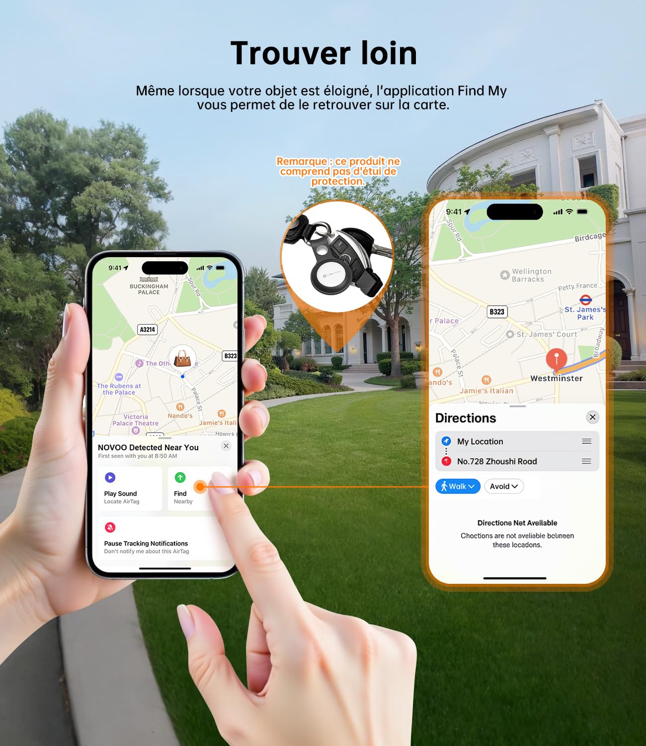 NOVOO Inteligentny tag, etykieta Bluetooth do Apple & Google Find My, alarm 80dB, wodoodporna IPX5, wymienna bateria, idealna do kluczy, walizek i toreb, 4 sztuki